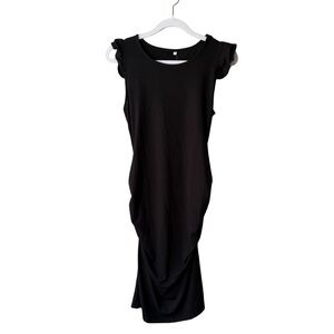 New Glampunch Black Ruched Sleeveless Bodycon Midi Dress Women’s S